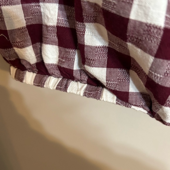Checkered forever 21 burgundy and white off shoulder crop.  Elastic hem - Picture 7 of 7